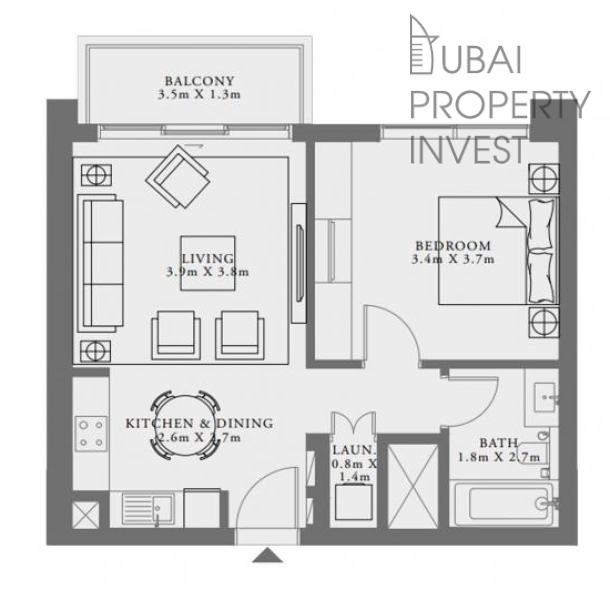 Квартира  в жилом комплексе Emaar LIME GARDENS район Dubai hills estate, 1 комната, 60 м2