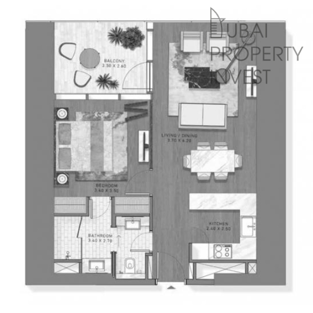 Квартира в жилом комплексе Damac Safa two, район Al Safa, 1 комната, 61.68 м2