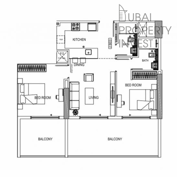 Квартира в жилом комплексе Binghatti , CREEK район Al Jaddaf, 2 комнаты, 70 м2