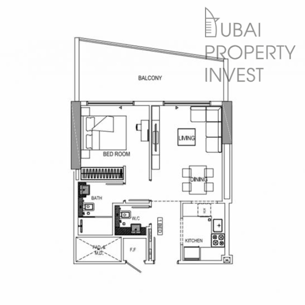 Квартира в жилом комплексе Binghatti , CREEK район Al Jaddaf, 1 комната, 58 м2